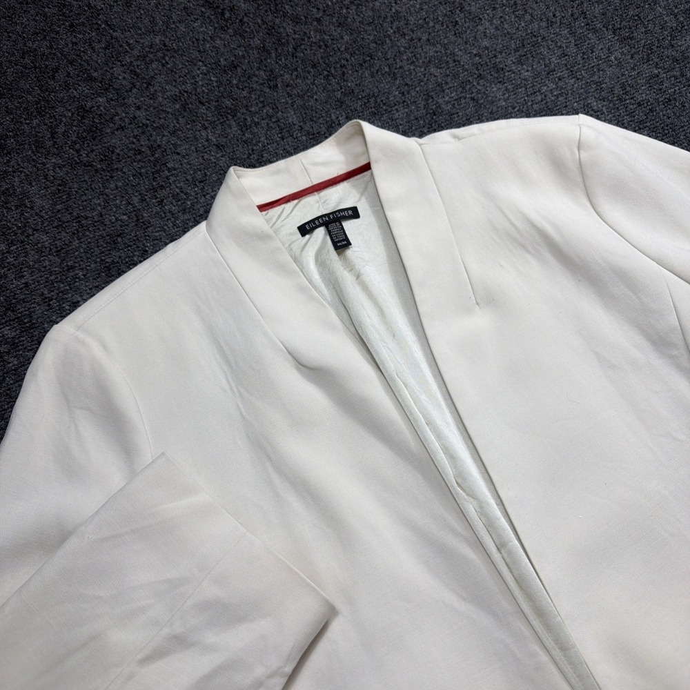 Eileen Fisher Cardigan Open Front Women's Medium M Ivory Color Pockets Lined